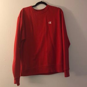 oversized red champion crew neck hoodie
